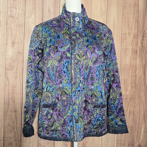 Chicos Paisley & Denim Patterned Reversible Womens Jacket Size 3 Large - Picture 1 of 9